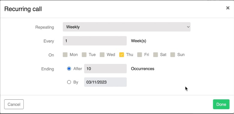 Fig.4. – Scheduling the Recurring Call